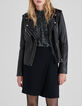 Women's black woven leather biker-style jacket with beads-2