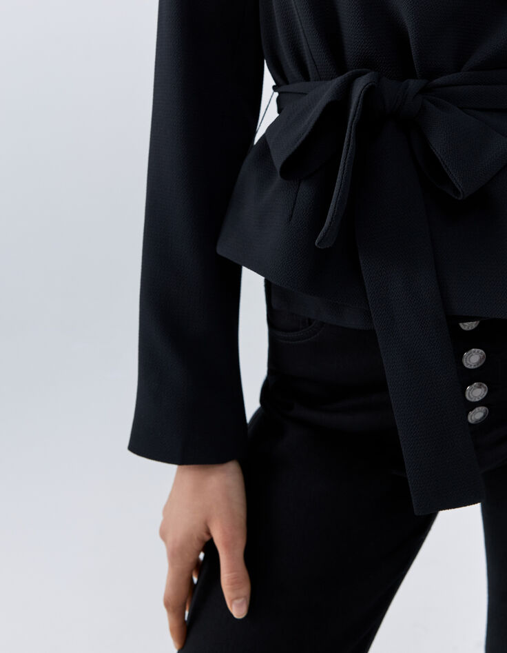 Veste tailleur courte noire forme cache-cœur Femme-4