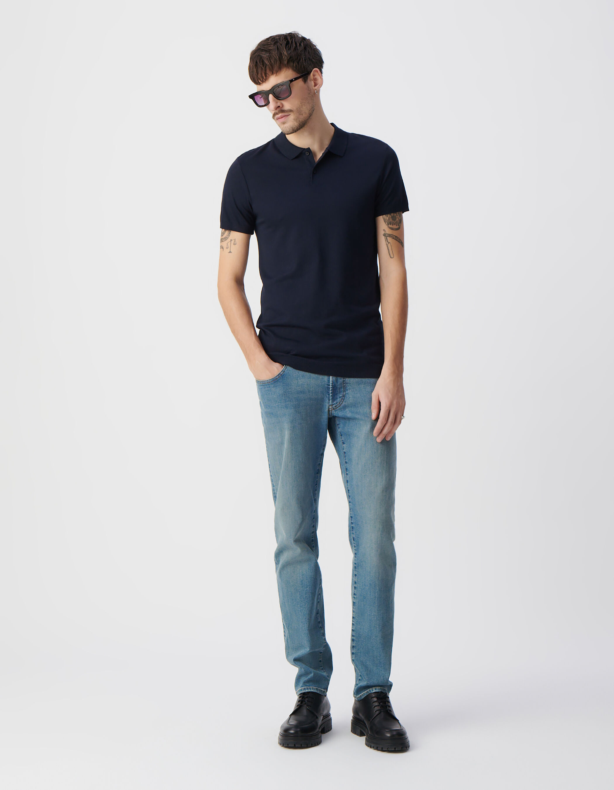 Men s navy modal cotton polo shirt