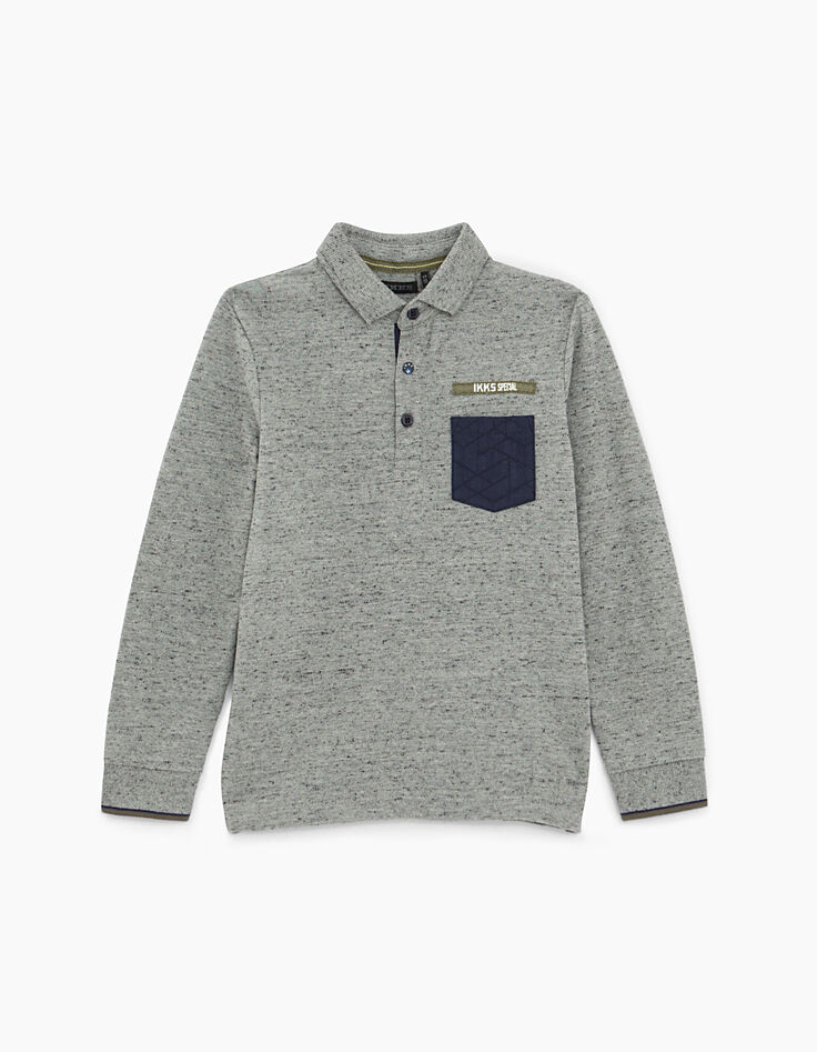 Boys’ dark grey marl polo shirt with army stripes on back-2 Boys’ dark grey marl polo shirt with army stripes on back-2