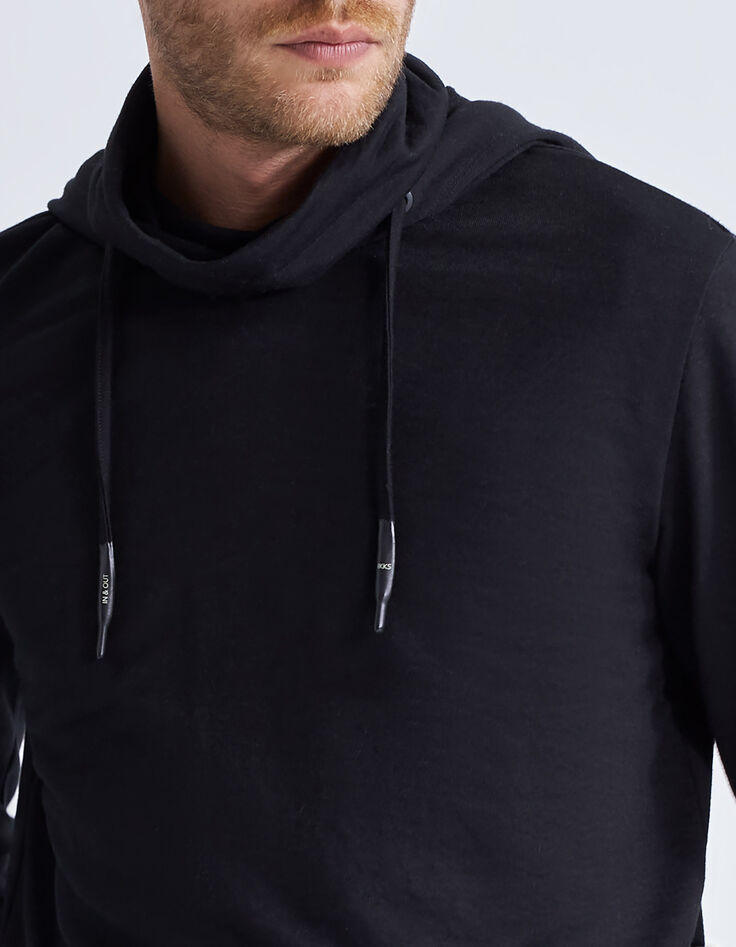 Men's black high neck hooded t-shirt-3