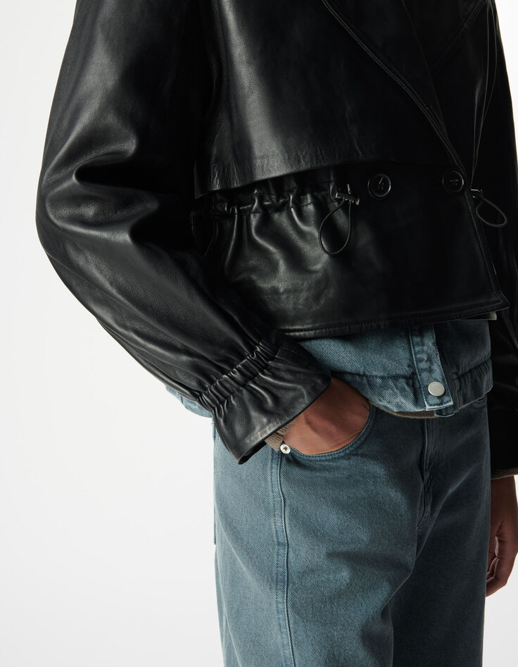 Chaqueta de piel negra oversize Talla Mujer-6