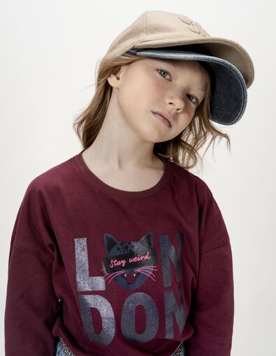 Rotes Mädchen-T-Shirt Biobaumwolle Schriftzug Katze - IKKS