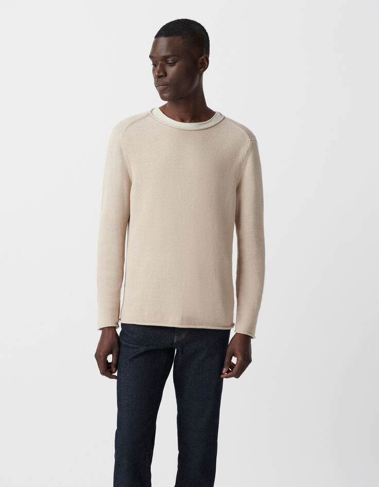 Men’s flax knit sweater with rolled edges-2
