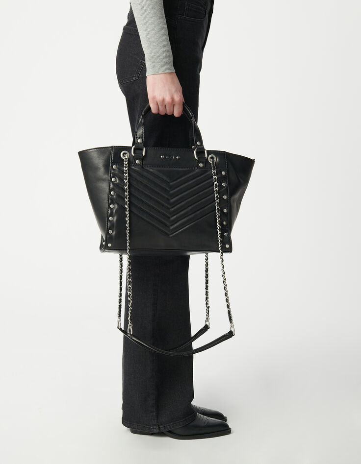 Tas 1440 zwart leer bezaaid Maat Medium Dames-9