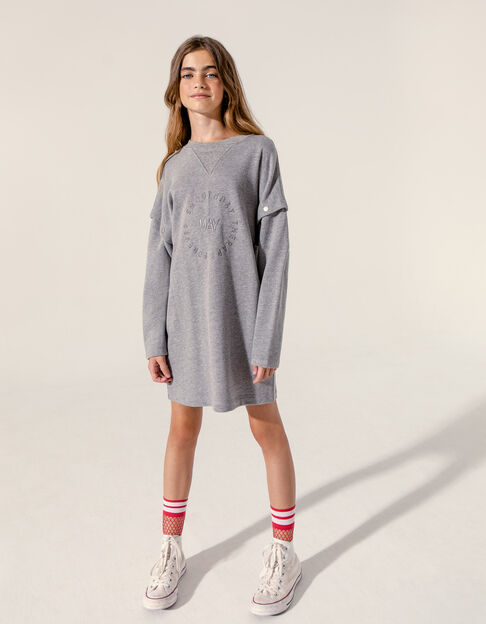 Girls’ grey sweatshirt dress + detachable sleeves