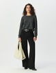Women’s grey knit striped sequin-embroidered cardigan-1
