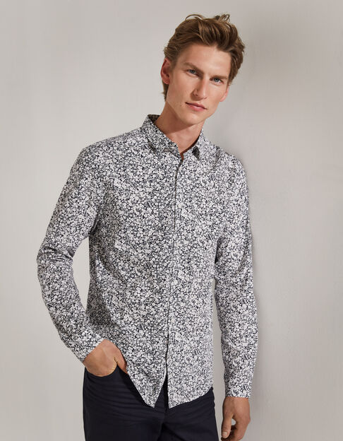 Men’s navy SLIM shirt with white flower print