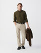 Khaki Herrenhemd, SLIM-Fit, Bio-Baumwollvoile, Streifstick-1