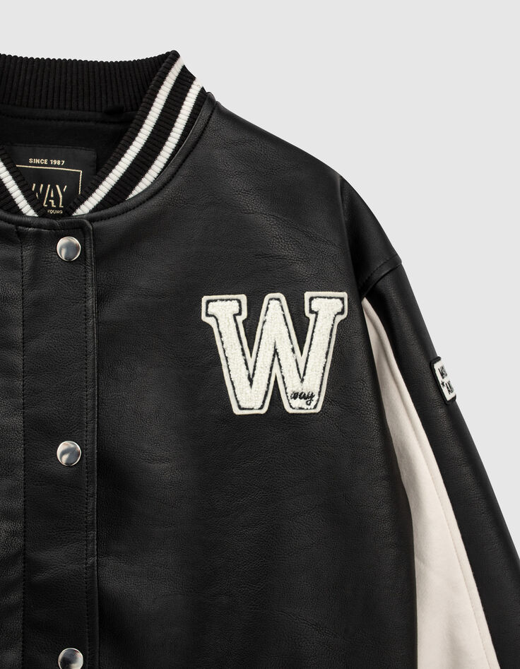 Blouson teddy noir et blanc bi-mati&egrave;re-4