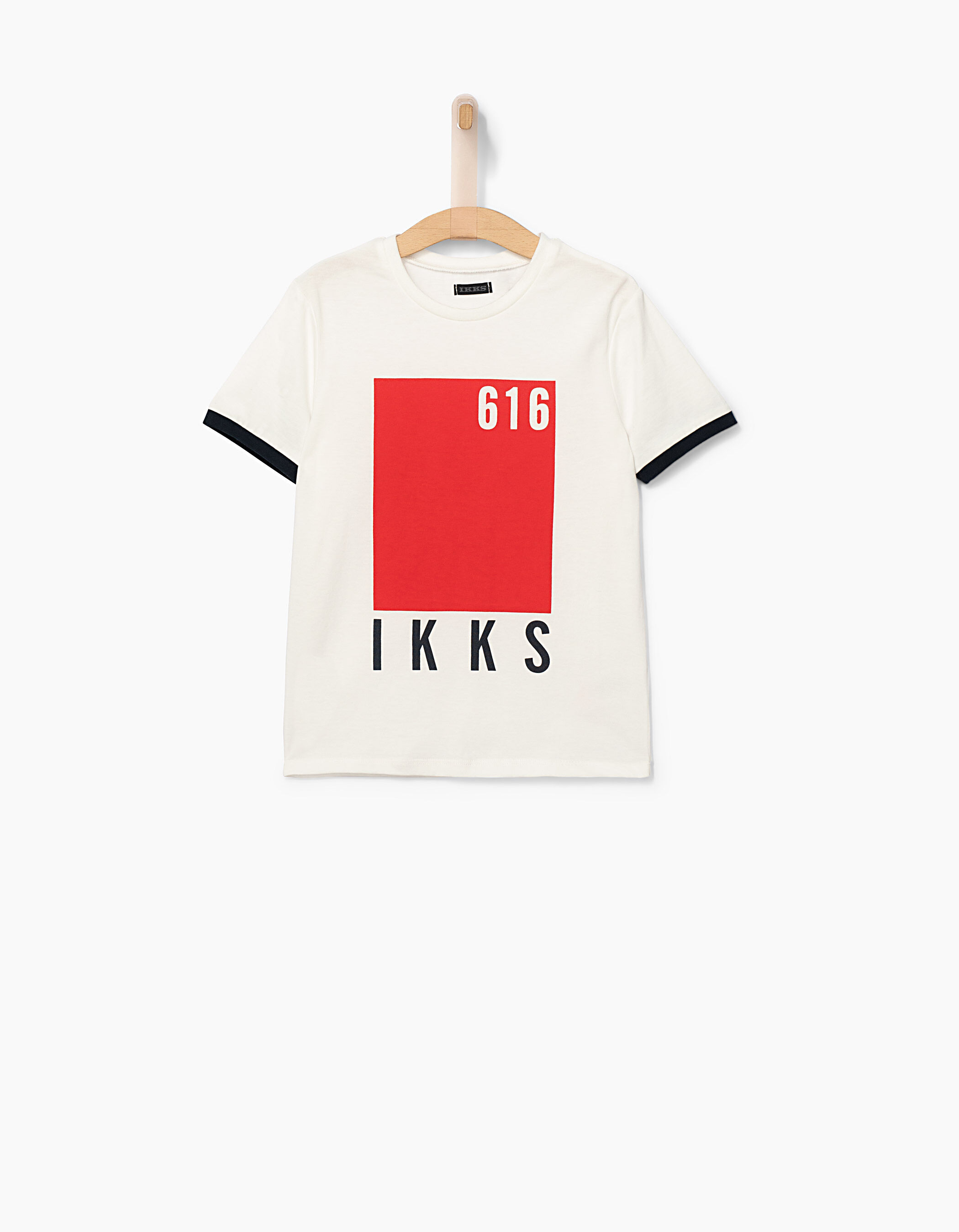 Boys off white T shirt with red rectangle IKKS