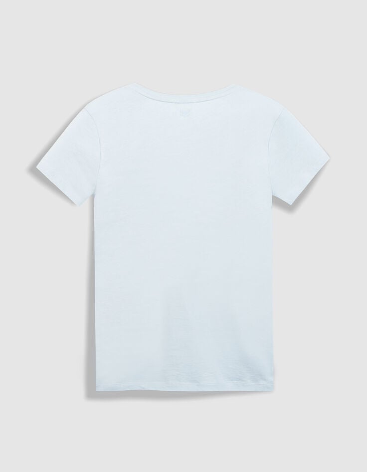 Tee-shirt col V bleu Femme-7