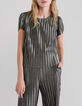 Women’s silver pleated loose top-1 Women’s silver pleated loose top-1