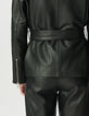 Women’s black grained leather oversized biker jacket-6