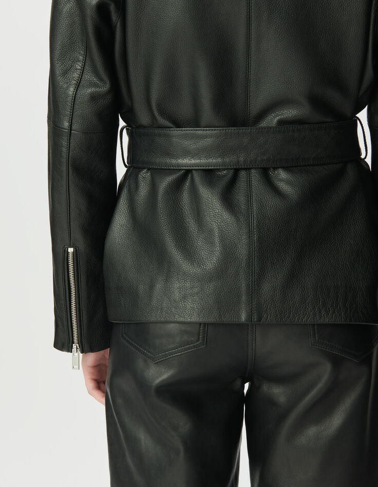 Women’s black grained leather oversized biker jacket-6 Women’s black grained leather oversized biker jacket-6