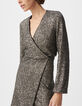 Robe portefeuille grise brodée sequins métallisés Femme-3