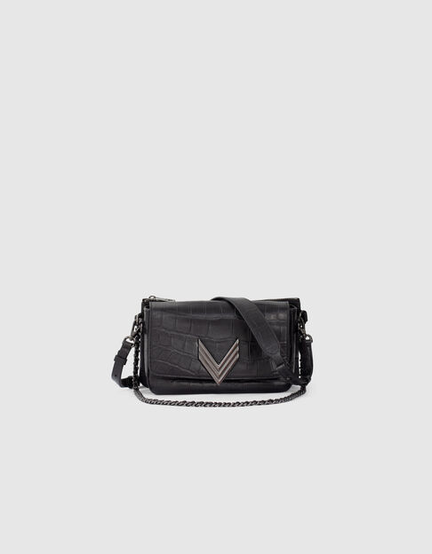 Women’s black Italian lambskin leather crocodile-look Monica 111 bag
