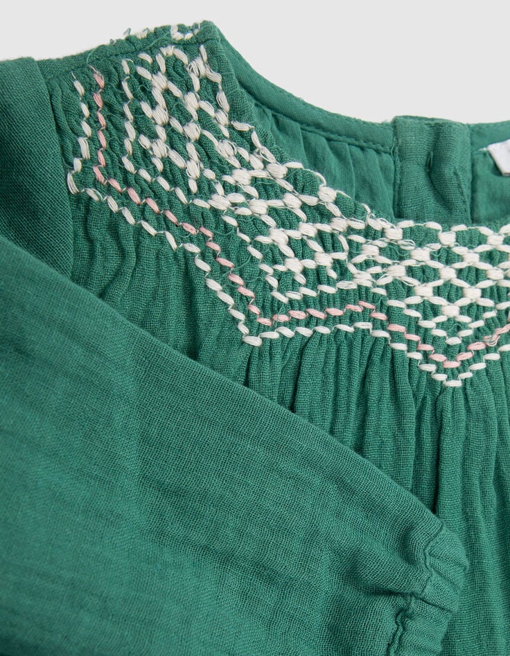 Grünes Kleid für Mädchen mit gesticktem Ausschnitt-2 Grünes Kleid für Mädchen mit gesticktem Ausschnitt-2