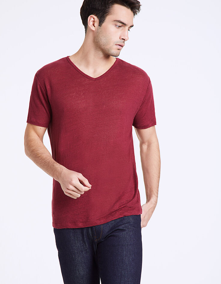 Tee-shirt vermillon en lin Homme -3