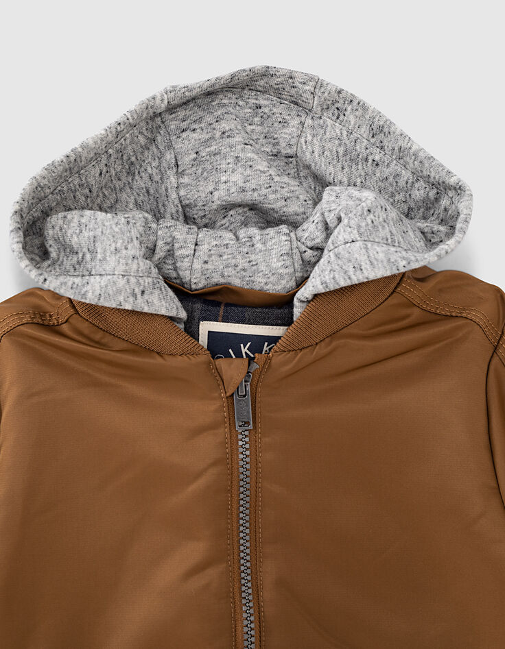 Blouson bomber cognac &agrave; capuche amovible gar&ccedil;on -3