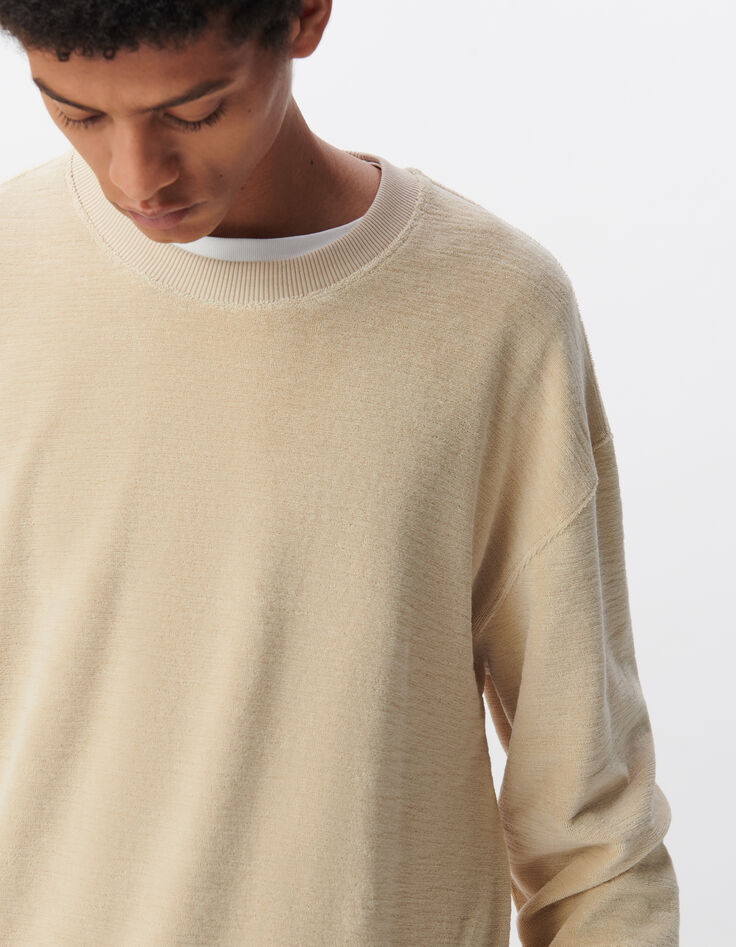 Sweat beige coton bio en éponge Homme-5
