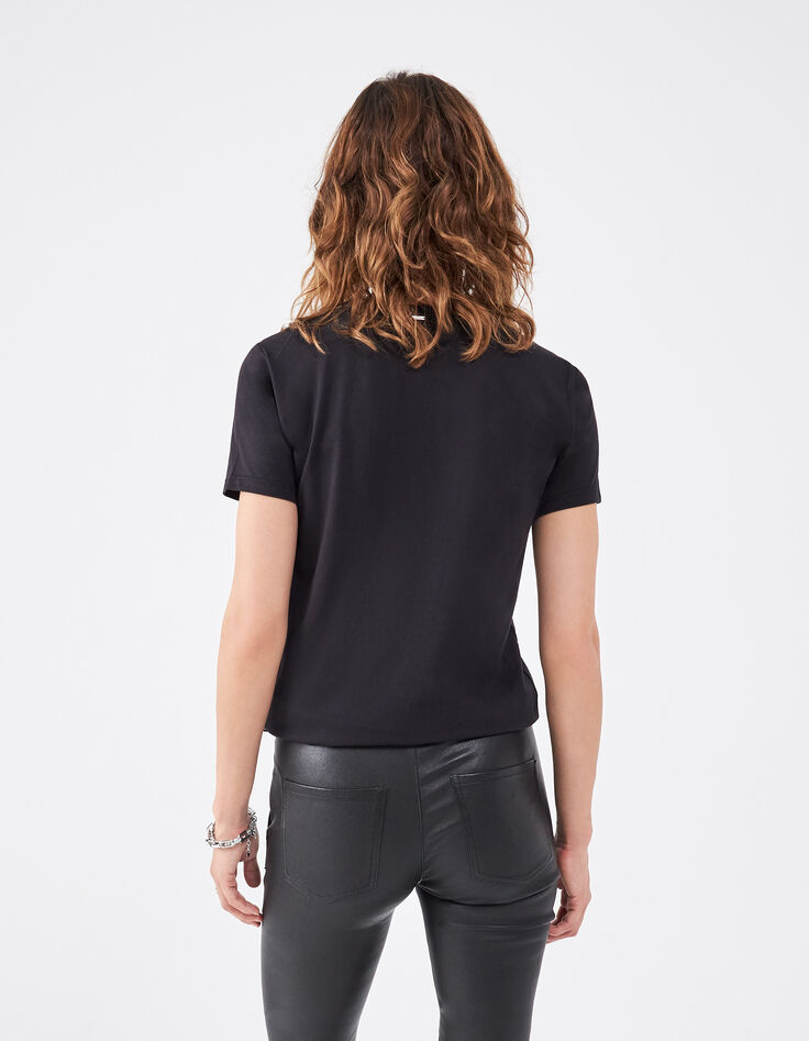 Tee-shirt en coton noir broderie étoiles épaules femme-3