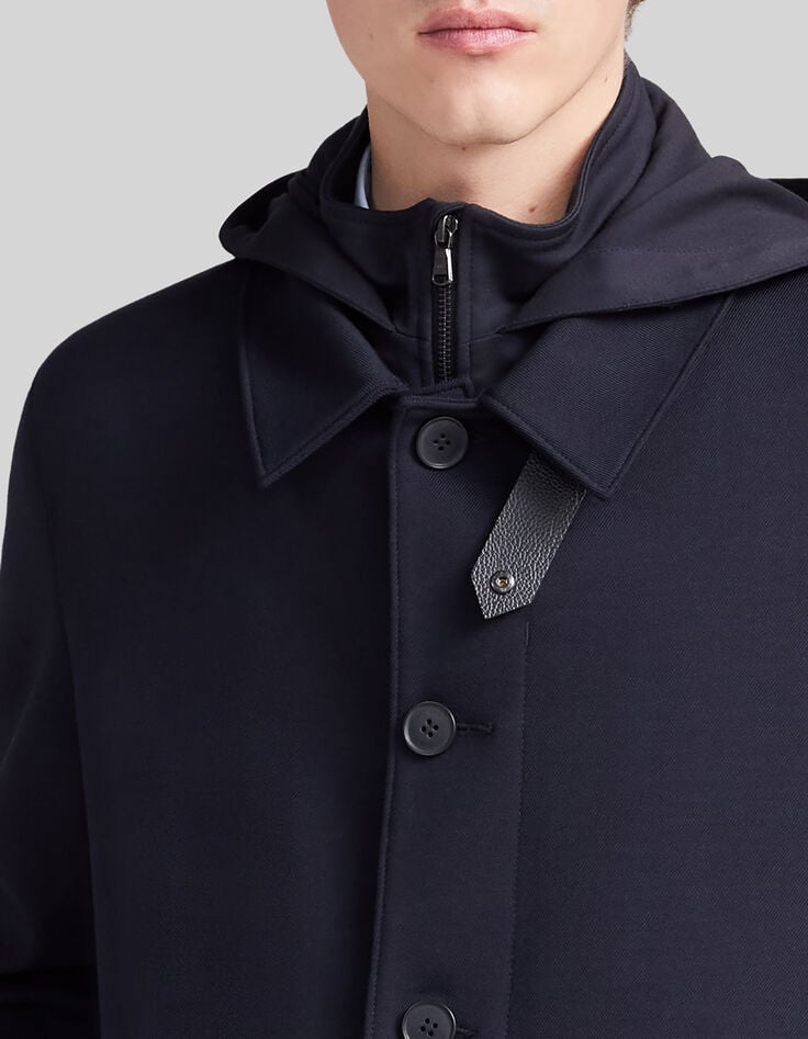 Marineblauer Herrentrenchcoat mit Futter und Kapuze-8