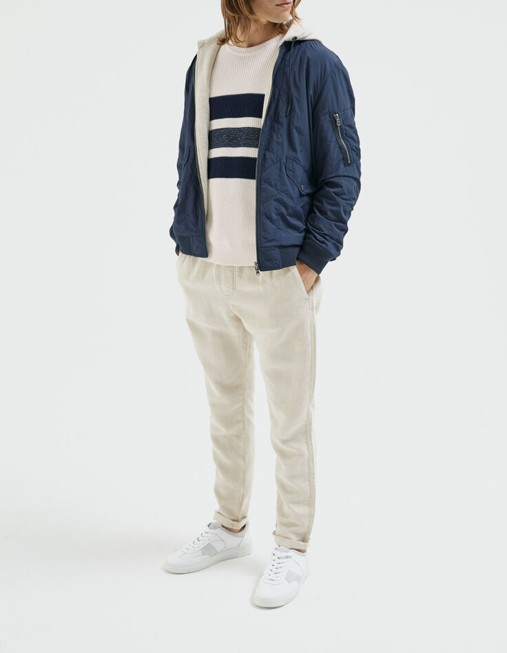 Pull blanc cassé tricot rayé marine Homme-6