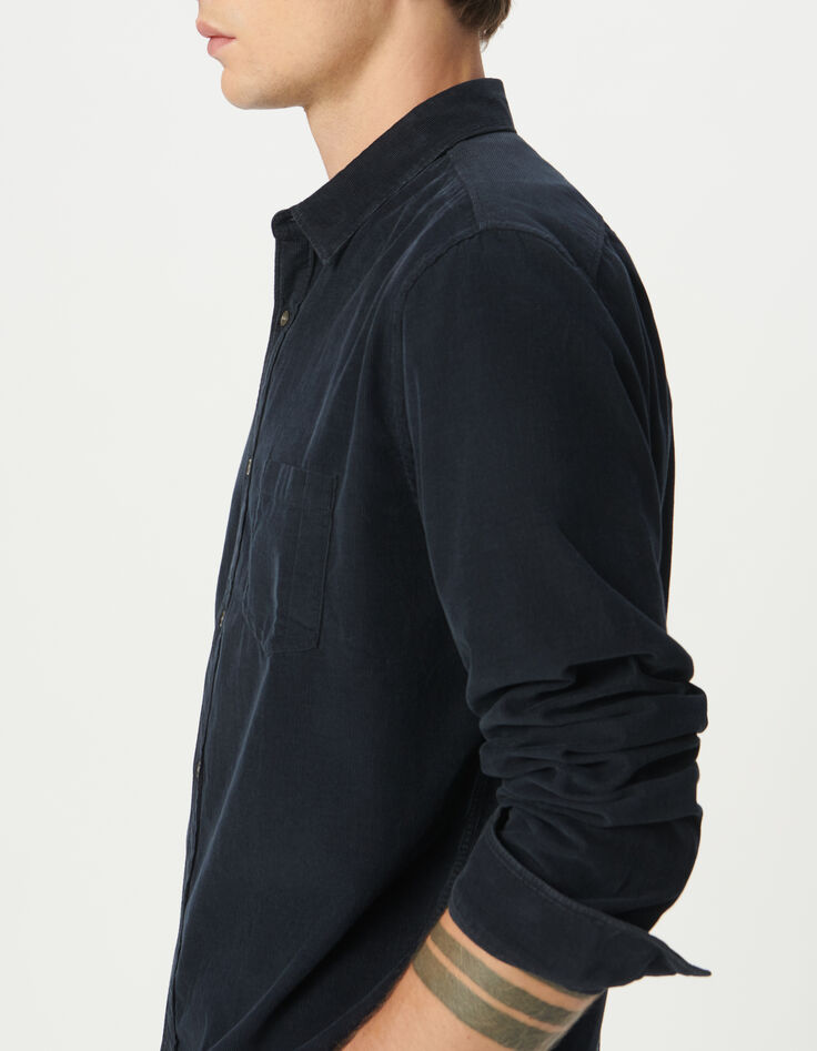 Chemise regular marine coton bio velours milleraies Homme-6