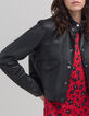 Bomber de piel negra recortada para mujer-4