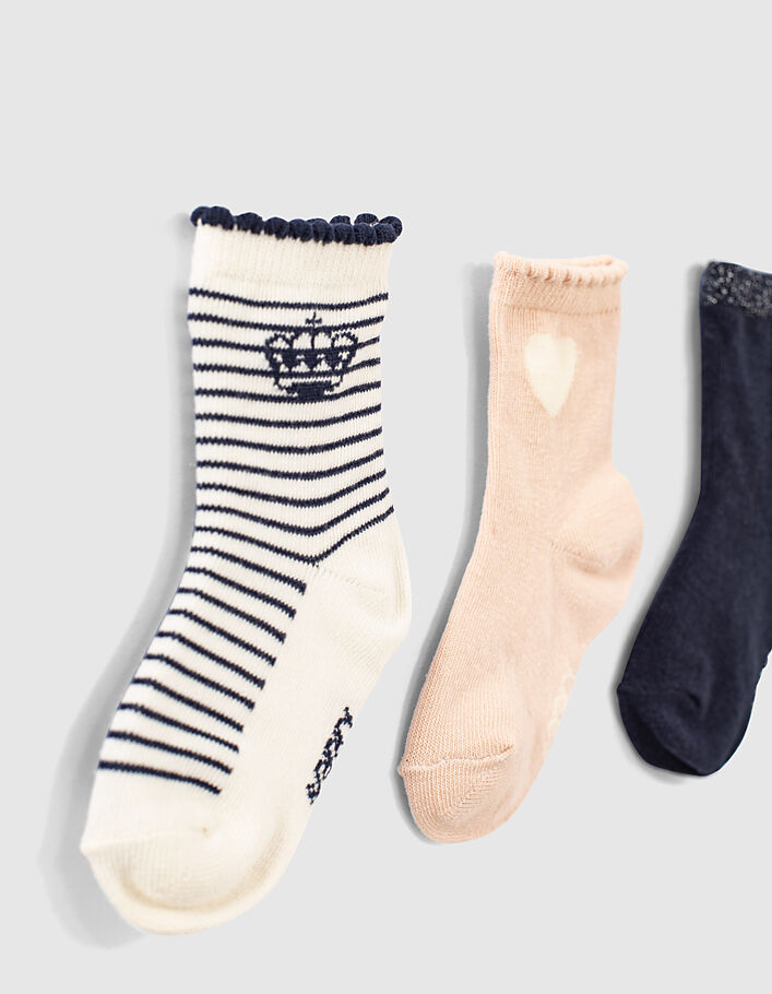 Socken, Marineblau, Weiß gestreift und Rosa, für Babymädchen  - IKKS