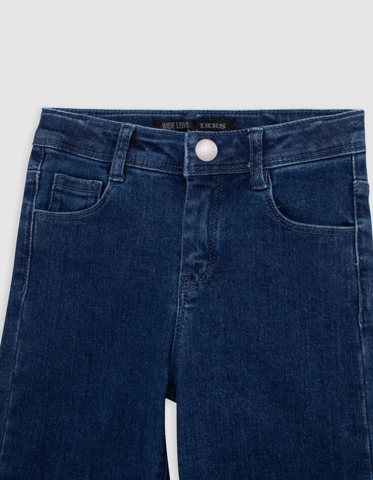Jean WIDE LEG bleu &agrave; revers fixes frang&eacute;s fille-2