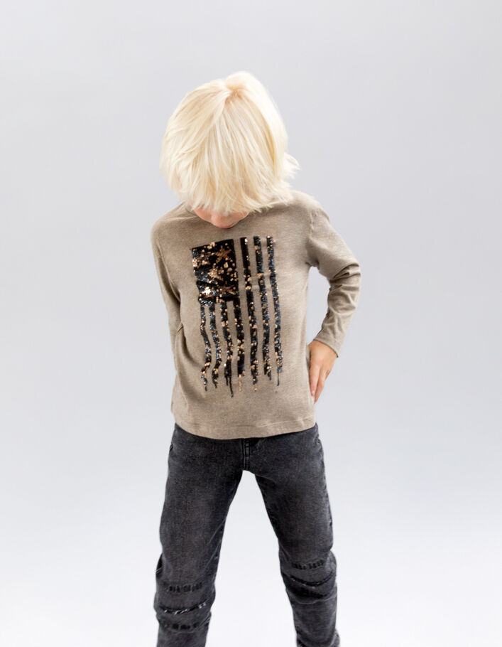 Jungen-T-Shirt mokka, Fahnenmotiv aus Wendepailletten-8
