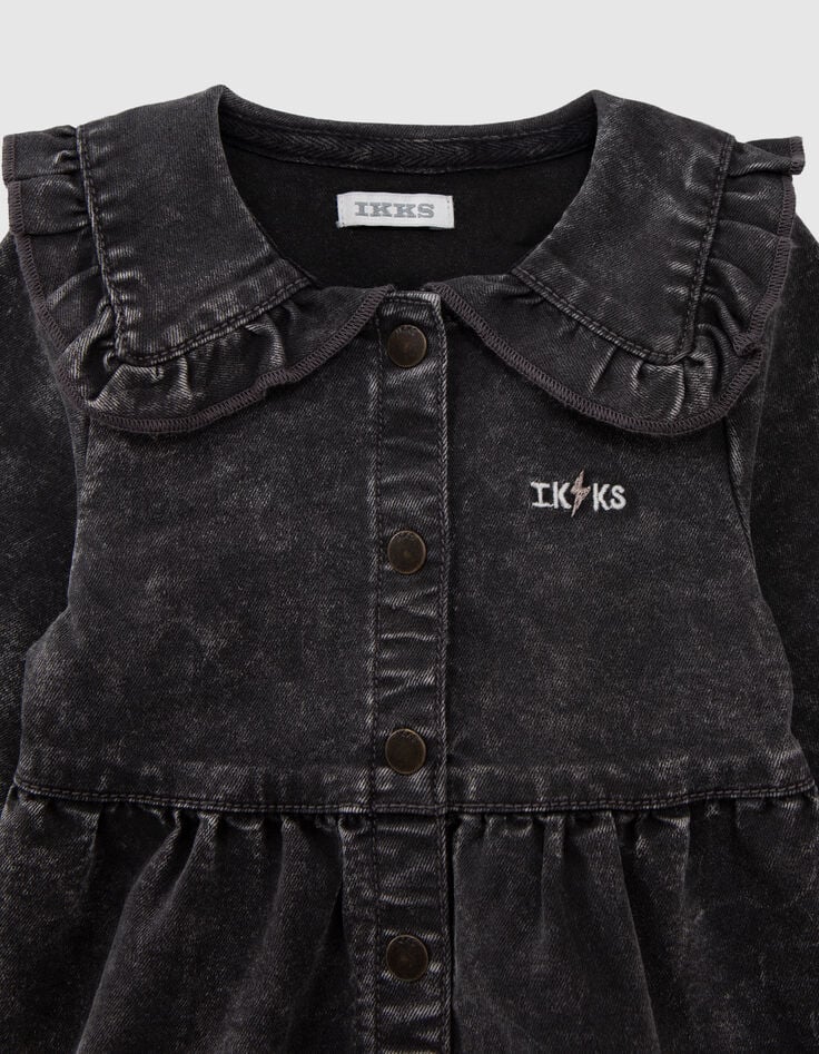 Schwarzes ,Maxikleid aus Denim mit Mädchenkragen-2