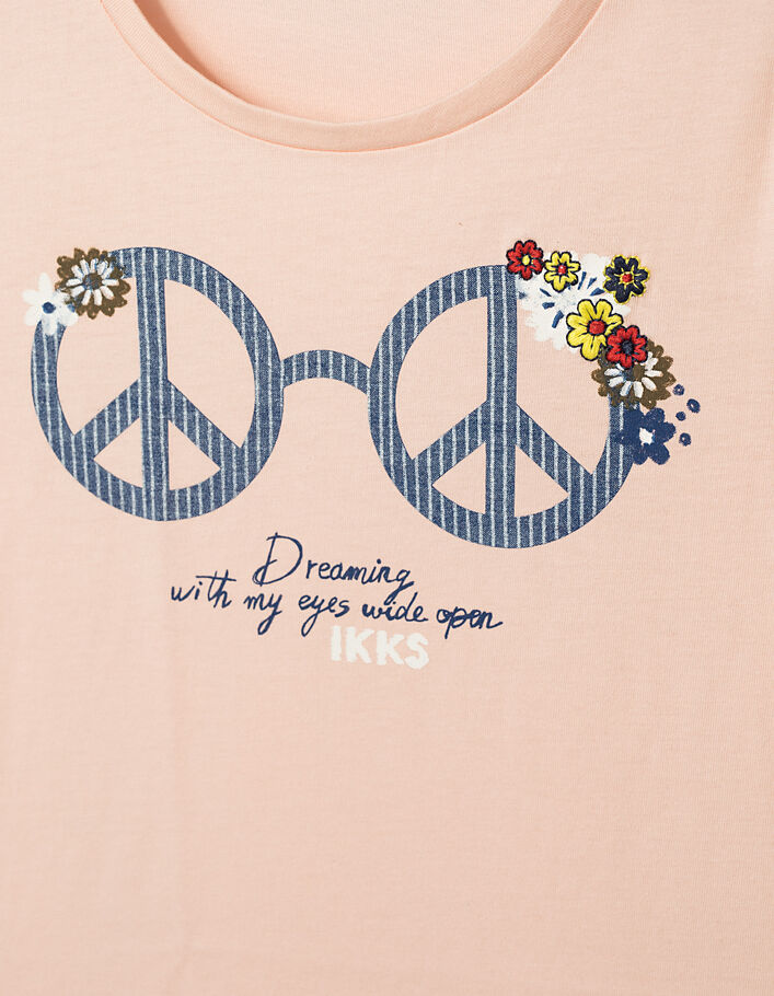 Camiseta rosa empolvado gafas Peace & Love niña - IKKS