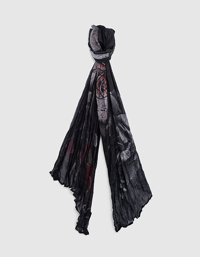 Men's black skeleton and roses scarf - IKKS