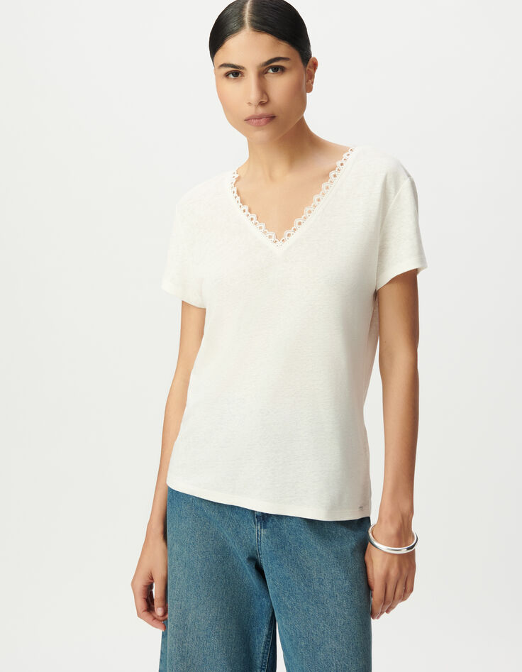 White T-shirt with V-neck front and back-2 White T-shirt with V-neck front and back-2