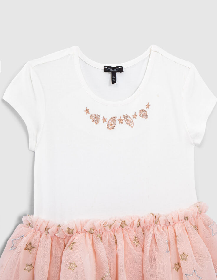 Girls’ two-tone mixed fabric dress with embroidered tulle-2