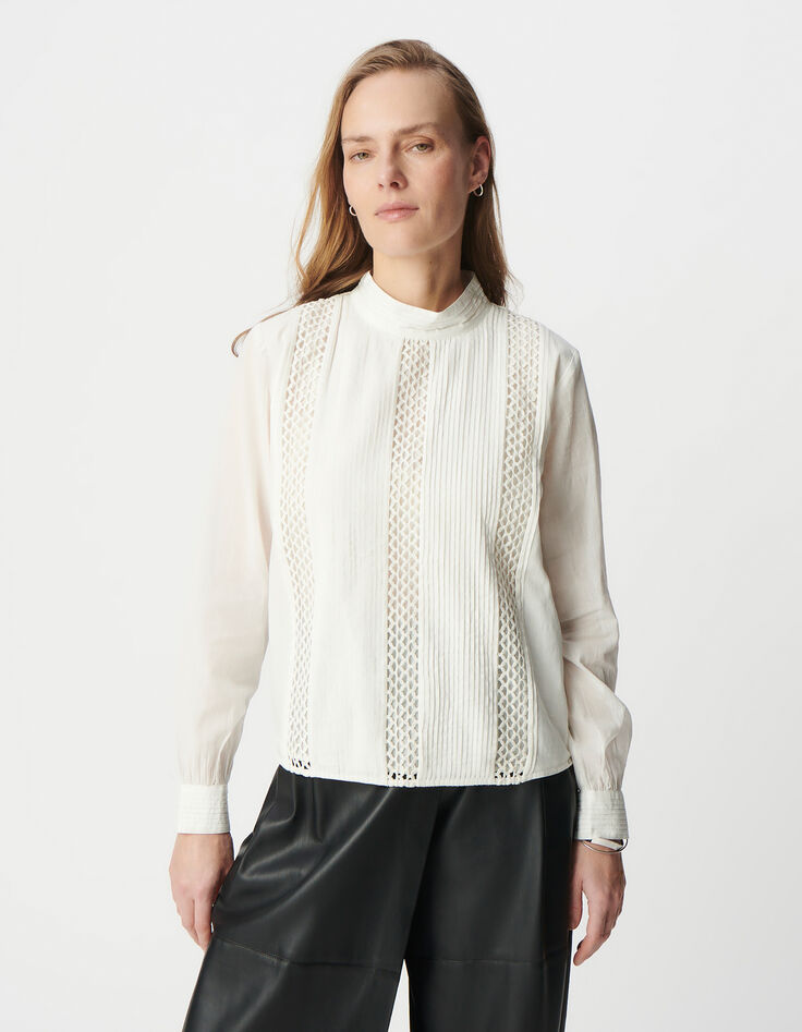Off-white Bluse aus Bio-Baumwolle mit Besätzen Damen-2