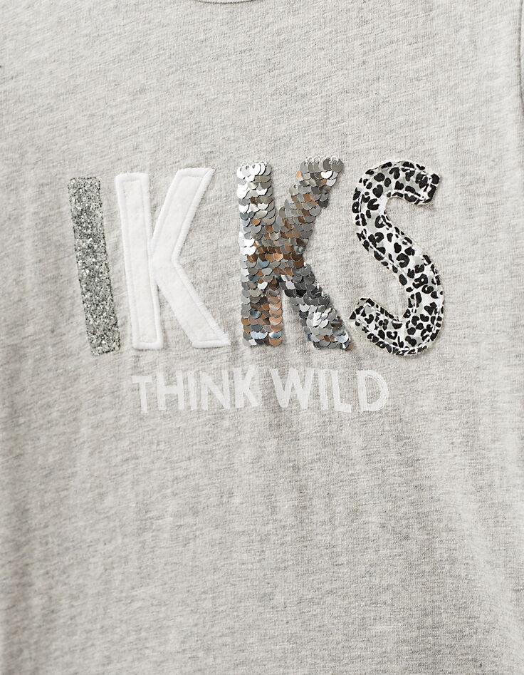Girls’ grey marl IKKS Think Wild embroidery&patch T-shirt-2