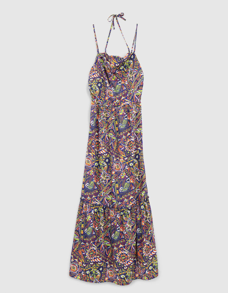 Robe bleue polyester recyclé graphique ethnique Femme-6