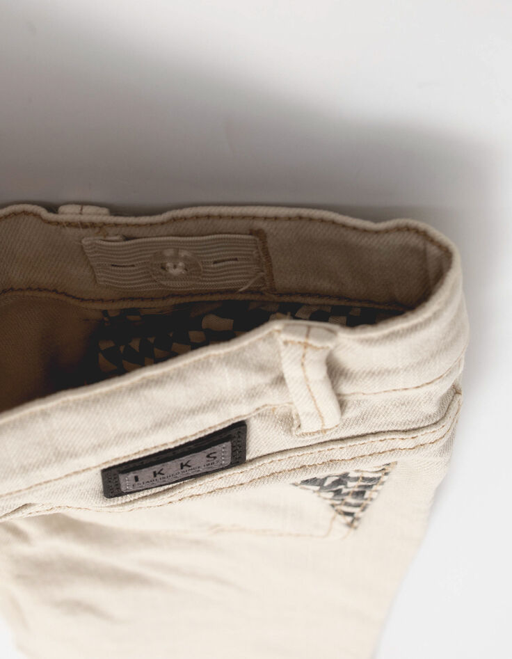 Boys’ beige denim Bermudas with checkerboard panels-5