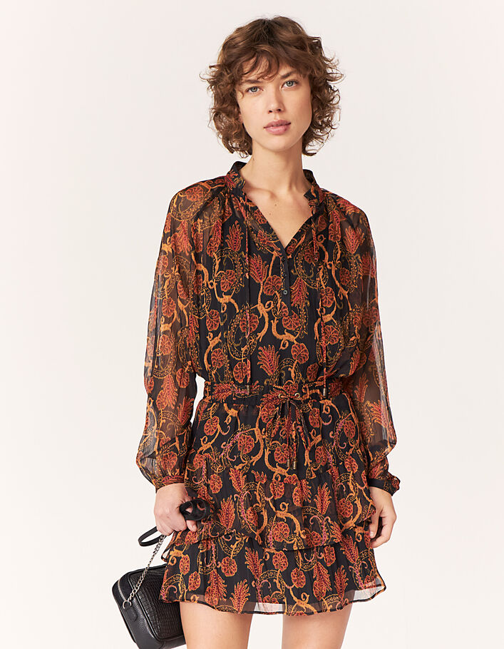 Women’s sand flowers print voile short skirt-1