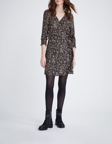 Robe portefeuille noire imprimé fusain Femme - IKKS