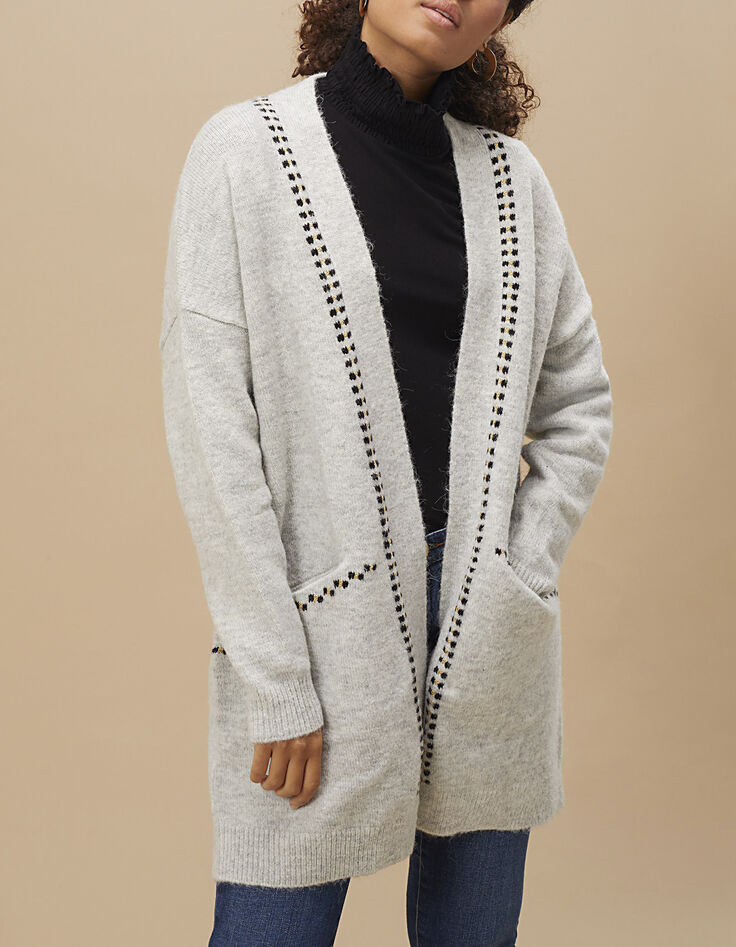 Manteau-cardigan écru en tricot à broderies I.Code-2