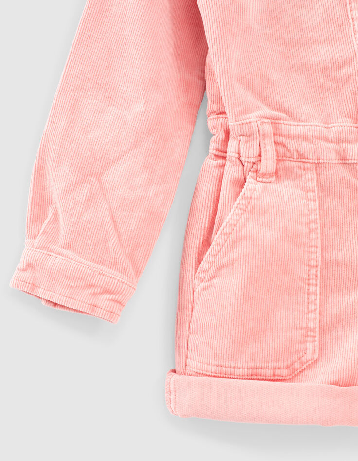 Mittelrosa Mädchenkurzoverall aus Velours mit Nieten-4
