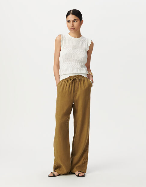 Pull court sans manches blanc tricot fantaisie Femme - IKKS
