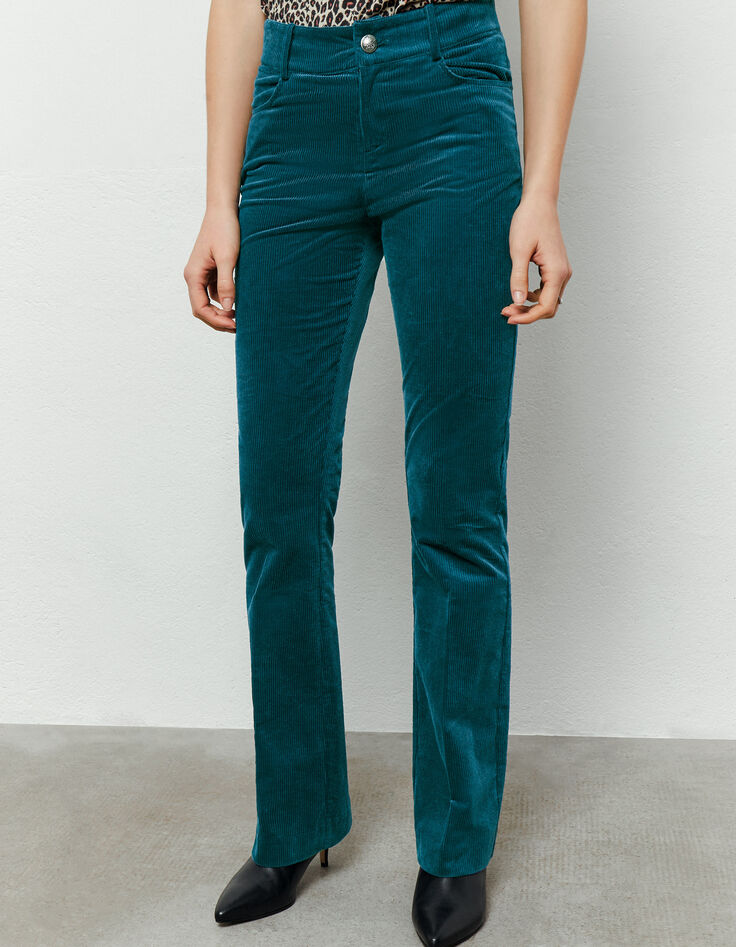 Pantal&oacute;n flare pana azul pizarra mujer-2