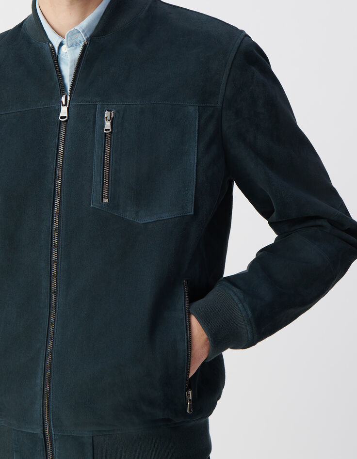 Blouson bomber encre en cuir velours Homme-4