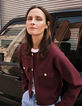 Women’s burgundy knit short cardigan with patch pockets-5